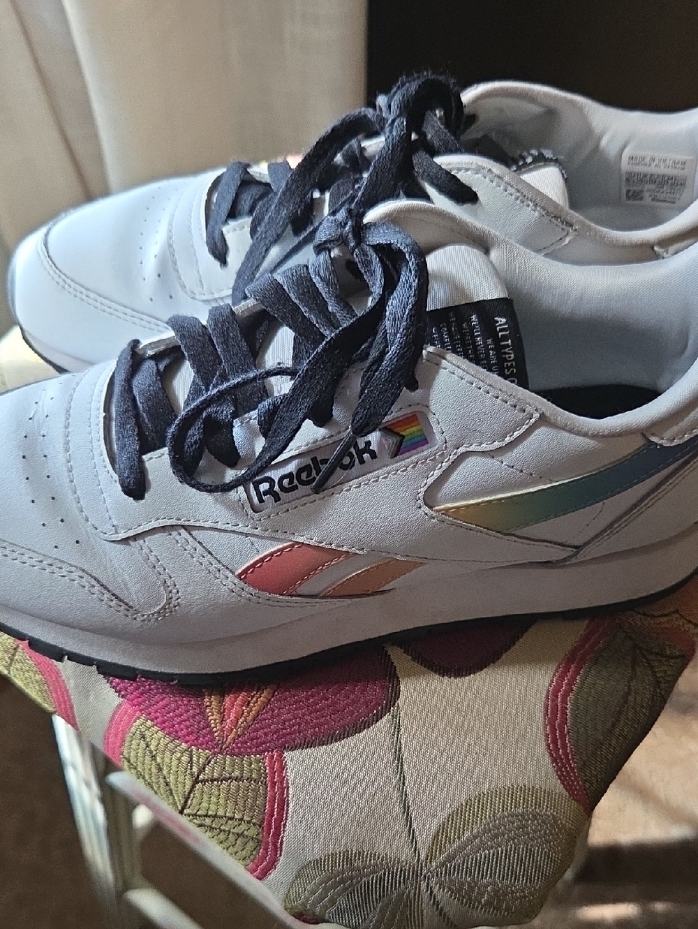 Reebok White Low-Top Sneakers with Rainbow Side Stripes